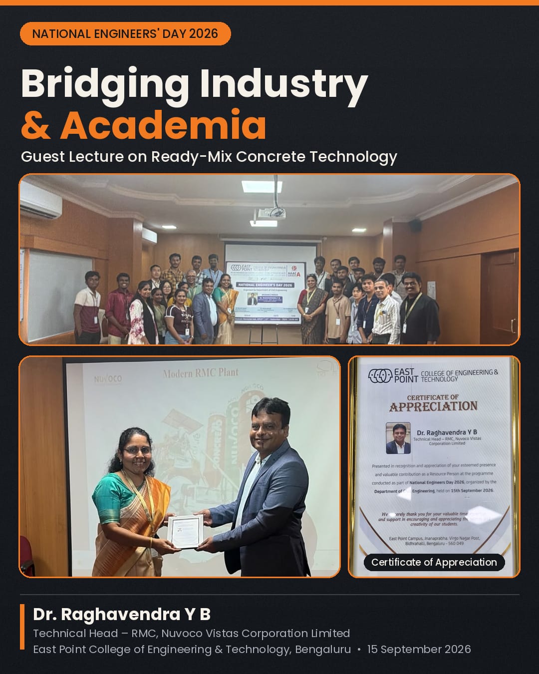 Guest Lecture on Ready-Mix Concrete Technology at EPCET, Bengaluru